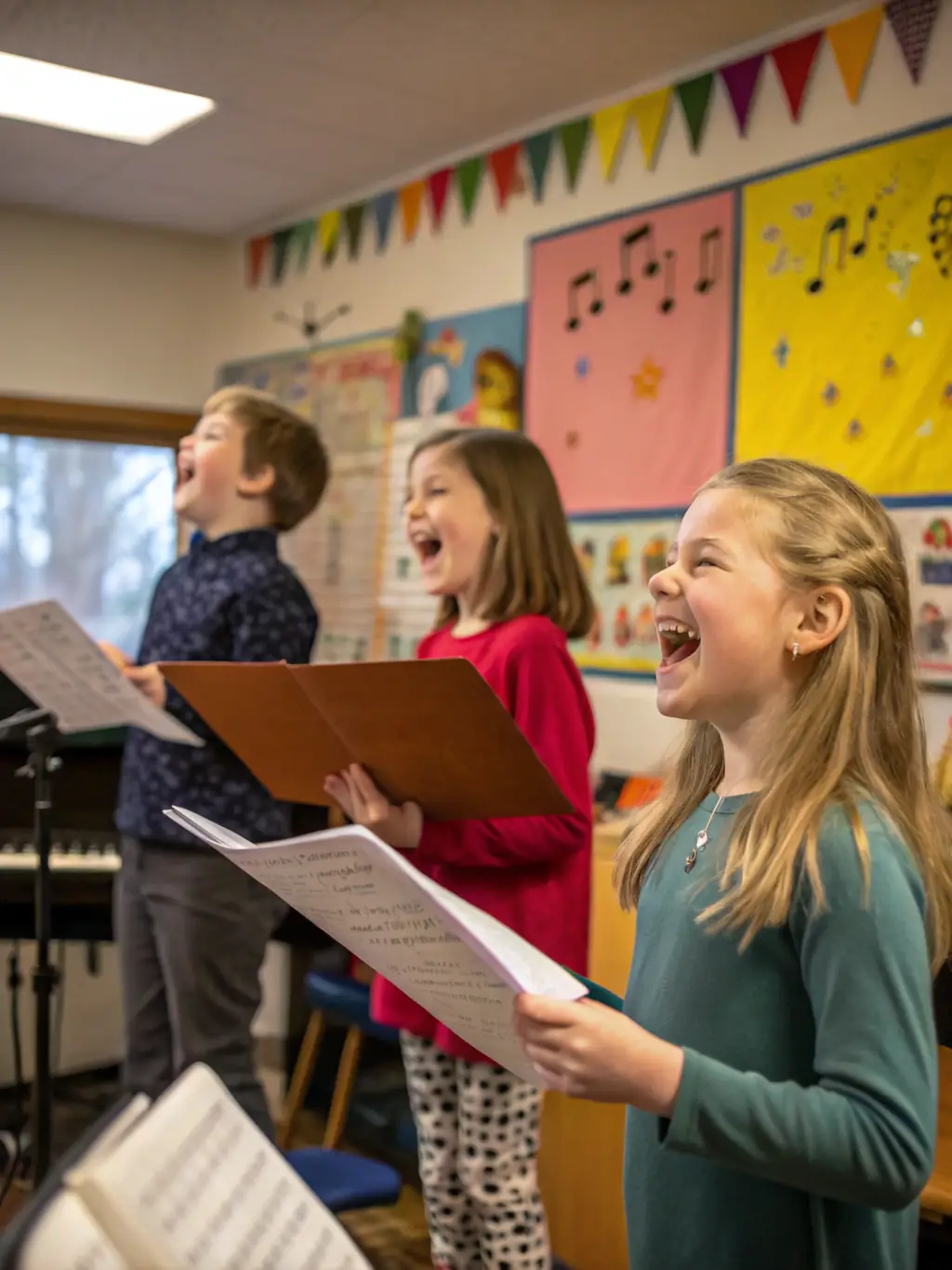 A close-up shot of a choir member smiling genuinely during a rehearsal, conveying the joy and personal fulfillment derived from singing.