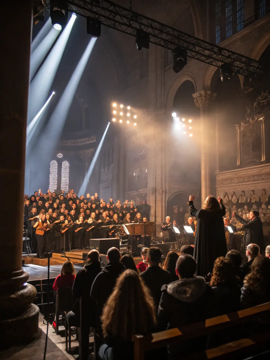An image of the choir performing on stage during a concert, showcasing the artistic expression and the opportunity to share beautiful music with the audience.